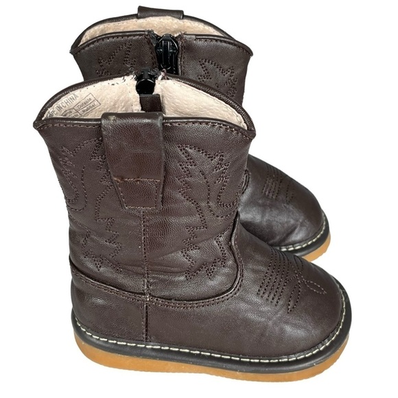 Squeak & Giggle Dark Brown Leather Zip Up Western Cowboy Boots Toddler Size ?? - Picture 2 of 13